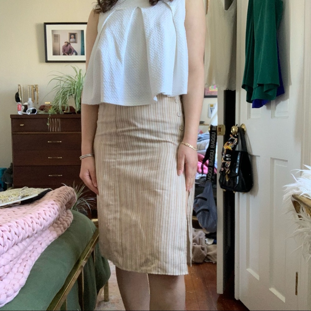 ❌SOLD❌ Listicle Linen Cotton Tan Striped Skirt